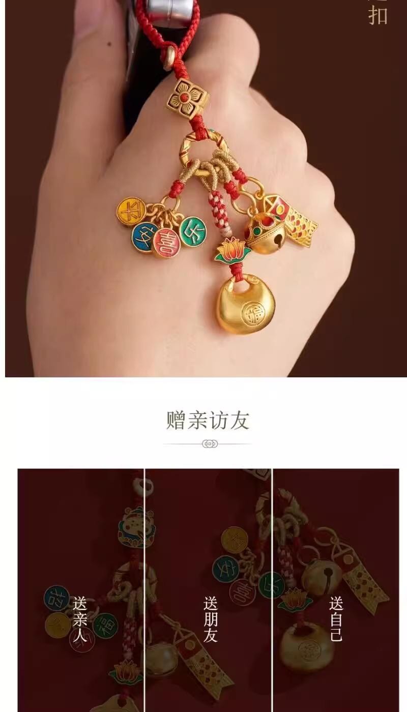 万比邻精选 灵隐祈福 古法金旗开得胜 汽车钥匙扣挂件包包挂坠平安挂饰【招财钱袋子】
