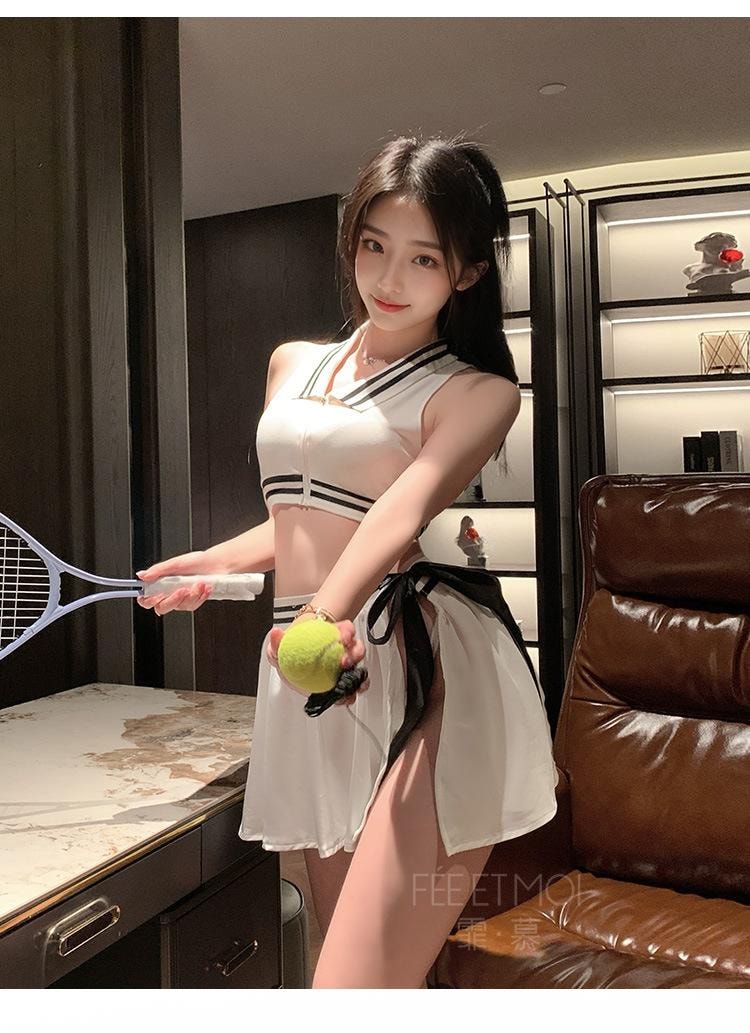 Tennis goddess sports split suit sexy lingerie 1 piece