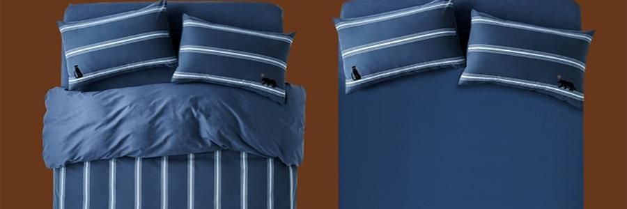 THEBEAST野兽派 都市野兽 黑豹全棉磨毛色织床品四件五尺230*200cm 床笠款, Full size, 米色条纹