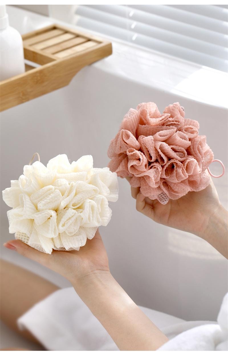 FaSoLa 沐浴球女可爱浴花大号搓澡巾两用高档起泡不散超柔软洗澡球 白色1个