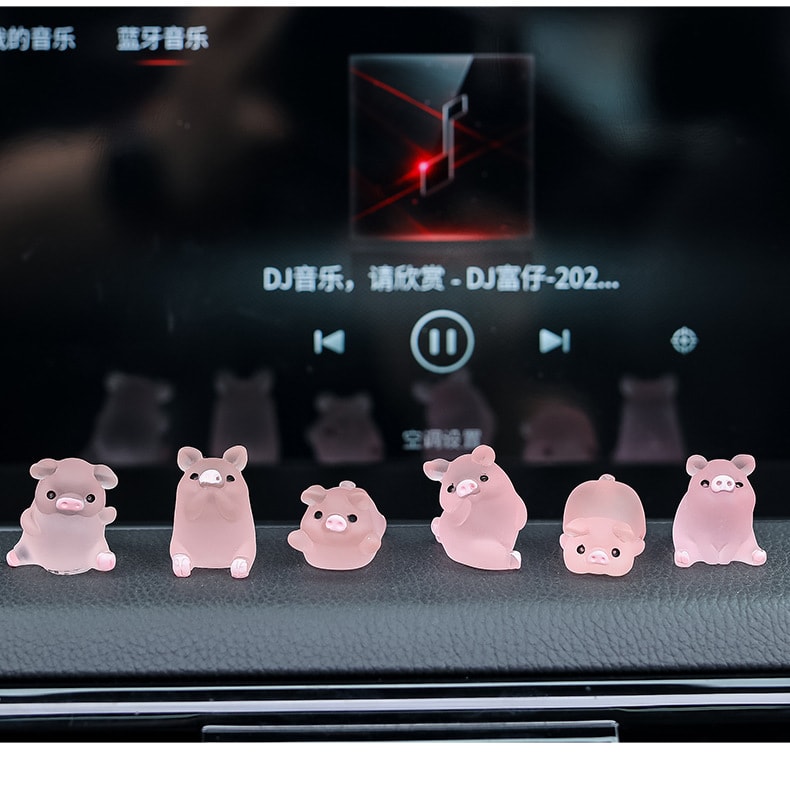 【中国直邮】LORDUPHOLD 汽车卡通装饰品迷你夜光猪 迷你小猪六只装-【粉色】