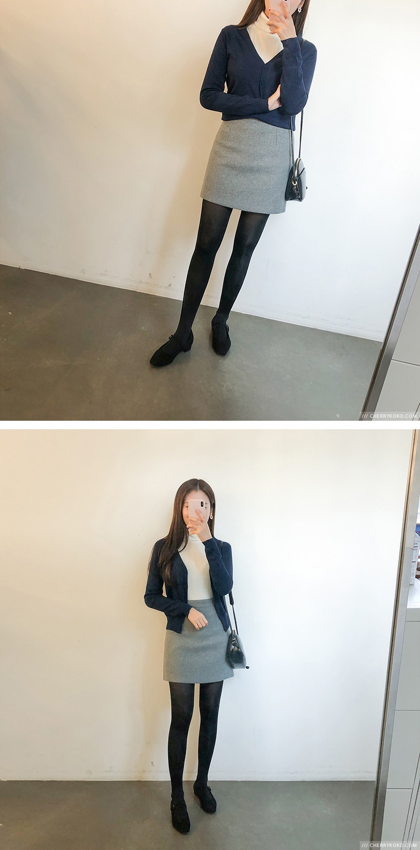 【韩国直邮】CHERRYKOKO 韩国简约V领薄款开襟衫 深蓝色 均码