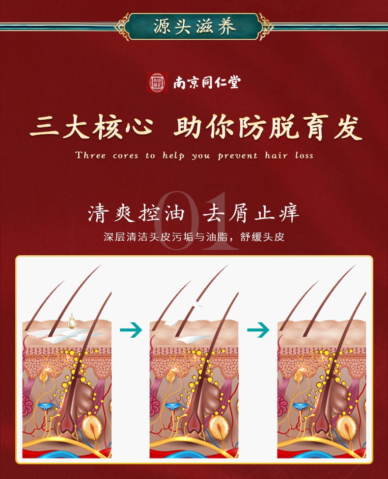 【中國直郵】南京同仁堂 何首烏生薑洗髮精 止癢去屑 清爽控油密發500ml/瓶
