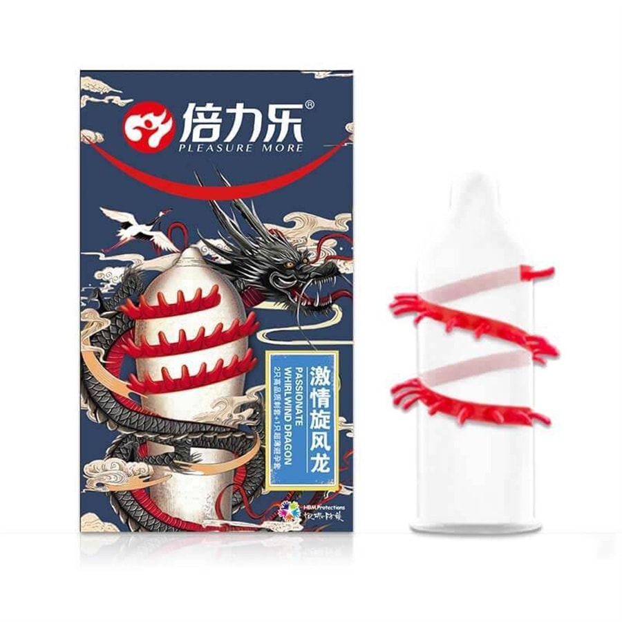Beilier Condoms With Barbed Wolf's Tooth Condom 3 Pcs (Passionate Cyclone Dragon)