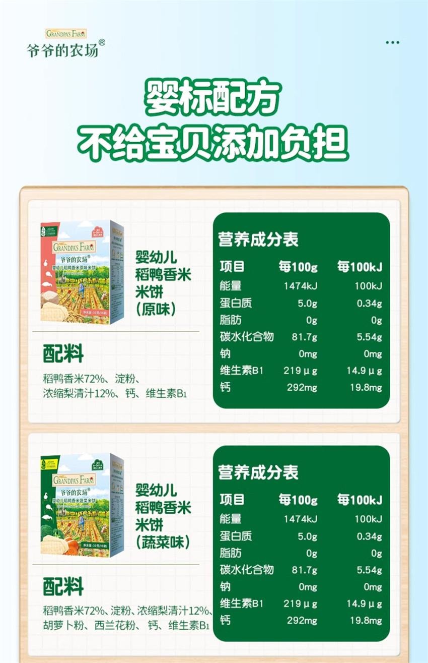 【中国直邮】 爷爷的农场 稻鸭香米饼-紫薯味 婴幼儿宝宝零食 特添钙+维生素B1磨牙棒饼干 32g/盒(明星代言-刘涛)