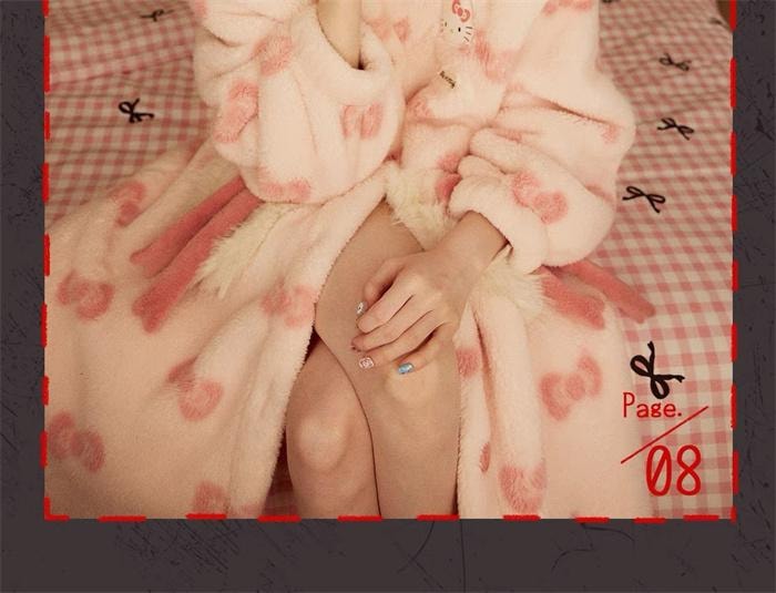 【中国直邮】 FOXTAIL Hello Kitty蝴蝶结斗篷 毛绒女士家居服/珊瑚绒睡袍/冬季新款少女甜美风-L码 1件*|