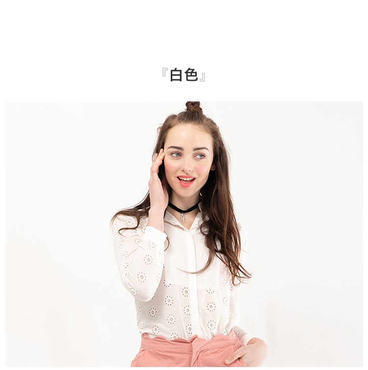 CARRIE&KATE【网红款】2019年新款春季韩版圆领镂空网红修身气质衬衫 白/XL
