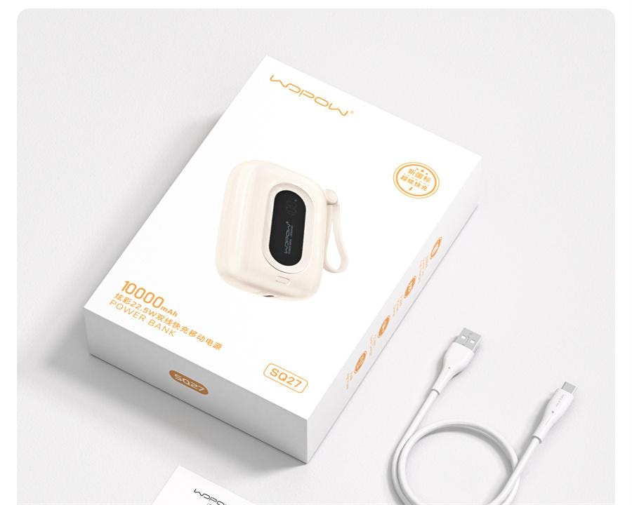 【中國直郵】 沃品 行動電源自帶線大容量快充小巧便攜上飛機適用iPhone16蘋果華為小米專用行動電源小彩蛋 10000mAh 蜜桃粉