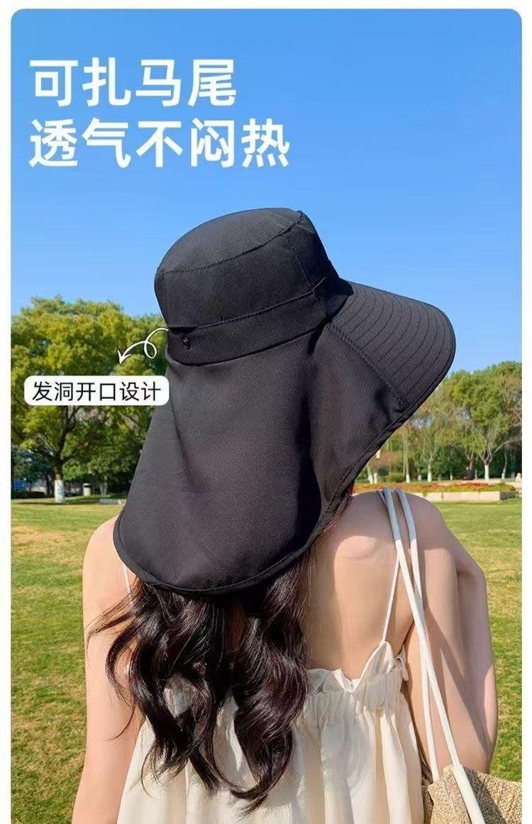 【中国直邮】 亲太太 大帽檐防晒采茶帽女夏季防紫外线户外遮阳护颈披肩渔夫帽 粉色 均码 1个