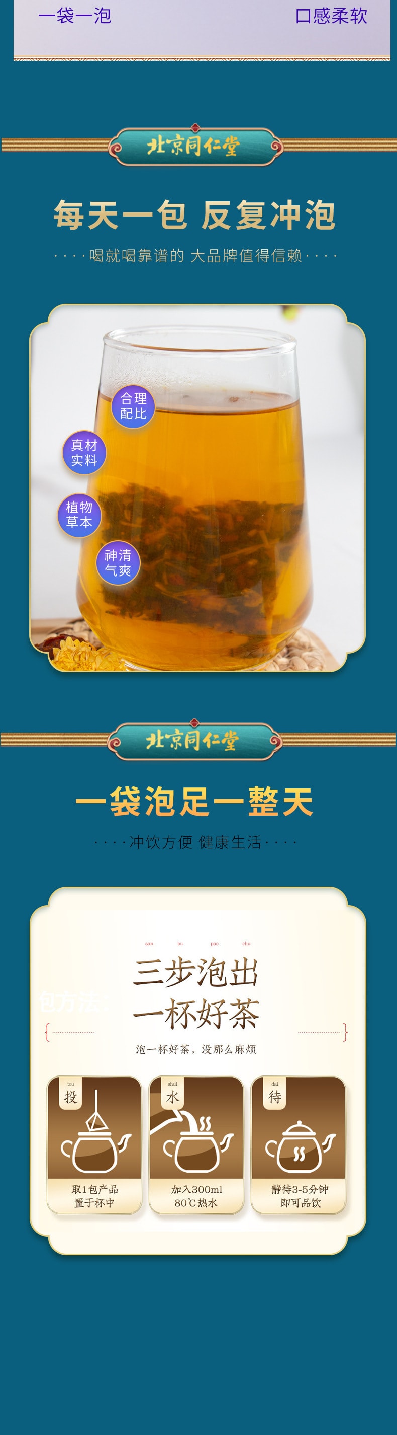 【中国直邮】北京同仁堂 罗汉果胖大海菊花茶清润茶润喉茶160g/盒