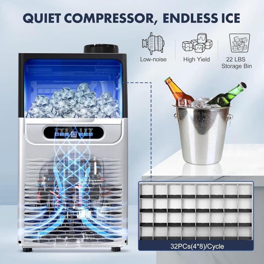 【美國直郵】Zomagas 商用製冰機 90 磅/24 小時帶 22 磅冰粒儲藏箱