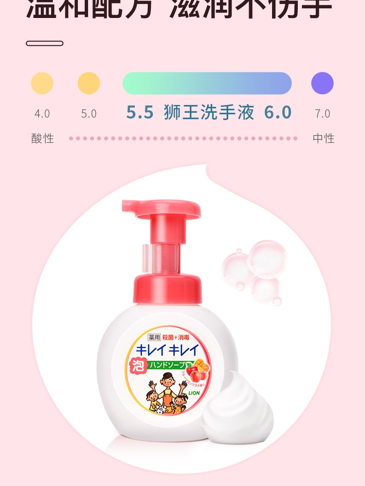 日本LION狮王 泡沫洗手液果香型 药用杀菌消毒抗菌 儿童洗手液 果香型 250ml