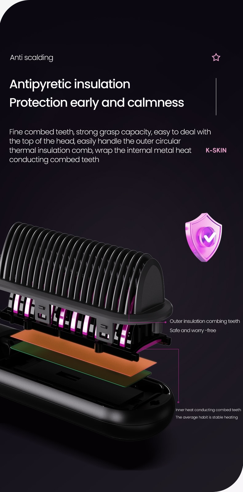中國 K·SKIN金米 無線直髮梳 負離子護髮 便攜美 兩用髮梳 電梳子 直板夾 防靜電 KD382S 1台