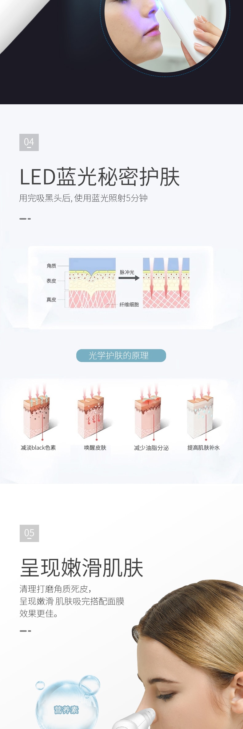 K·SKIN金稻 电动吸黑头仪  去粉刺小气泡美容仪器   毛孔清洁导出仪KD802白色 1台