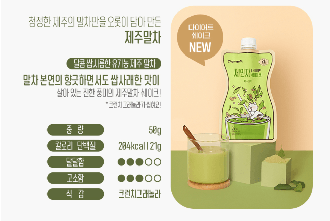 韓國CHANGE FIT 代餐奶昔 濟州抹茶口味 50g/包 5入組