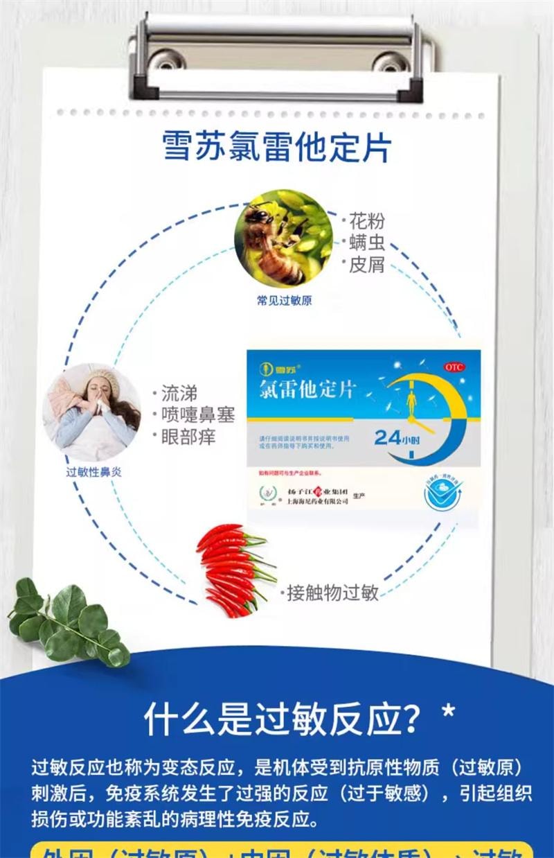 中国直邮】 扬子江药业集团氯雷他定片过敏性皮肤病过敏性鼻炎10mg*12片/盒- 亚米