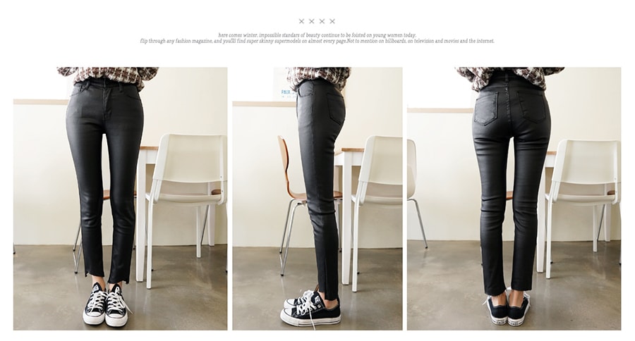 Coated Skinny Ankle Jeans With Wave-Hem #Black S(25-26)