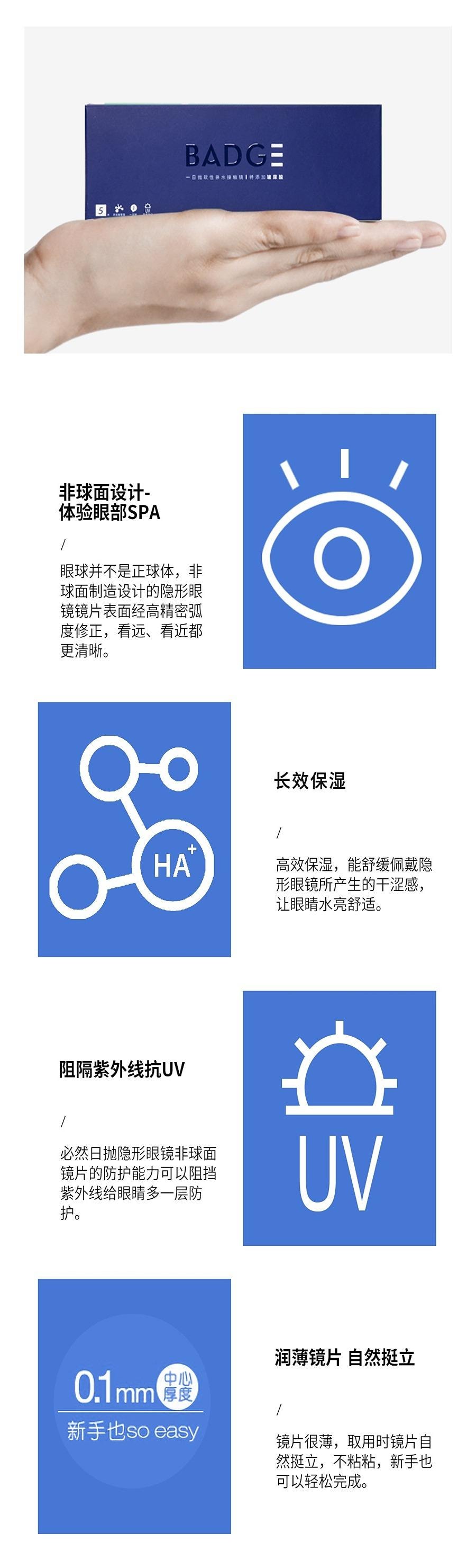 【中國直郵】 必然 BADGE 58%高含水 日拋隱形透明片 博士倫同款 5片裝 -4.50(450)