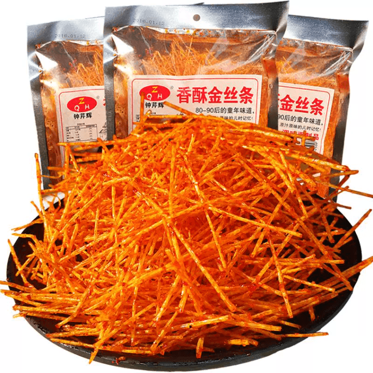 【中国直邮】 钟芹辉 香酥金丝条辣条  网红90后儿时小麻辣零食脆辣丝80后怀旧葫芦香菇丝30g*1包
