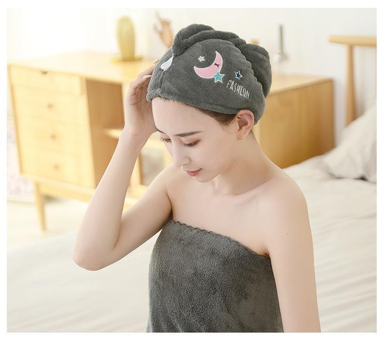 【中國直郵】 家簡塵除 珊瑚絨雙層乾髮帽 藍色太空人/件 速乾毛巾 加厚吸水 擦頭髮包頭巾