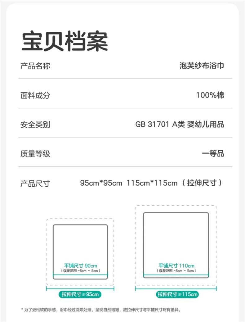 【中國直郵】 全棉時代 嬰兒紗布浴巾純棉浴巾超軟吸水包巾黃色小鴨子115cm*115cm
