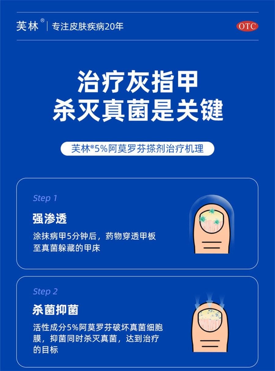 【中國直郵】 芙林 鹽酸阿莫羅芬搽劑 阿莫羅芬擦劑治灰指甲 強滲透 殺菌抑菌 1ml/盒