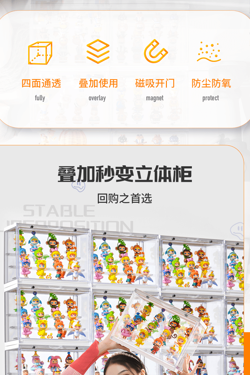 【中国直邮】星优盲盒手办收纳盒展示盒 泡泡玛特展示柜透明白 1个|*预计到达时间3-4周