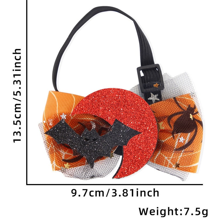 Pet Halloween Bow Tie Mesh Bow Collar Dog Cat Adjustable Bow Tie Accessories - Fierce Ghost 2 Pc