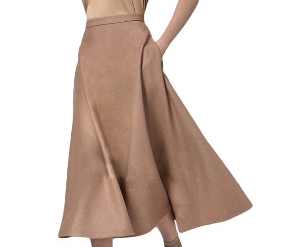 Women's High Waist A-Line Long Skirt  Wool Skirts With Pocket Light Tan M