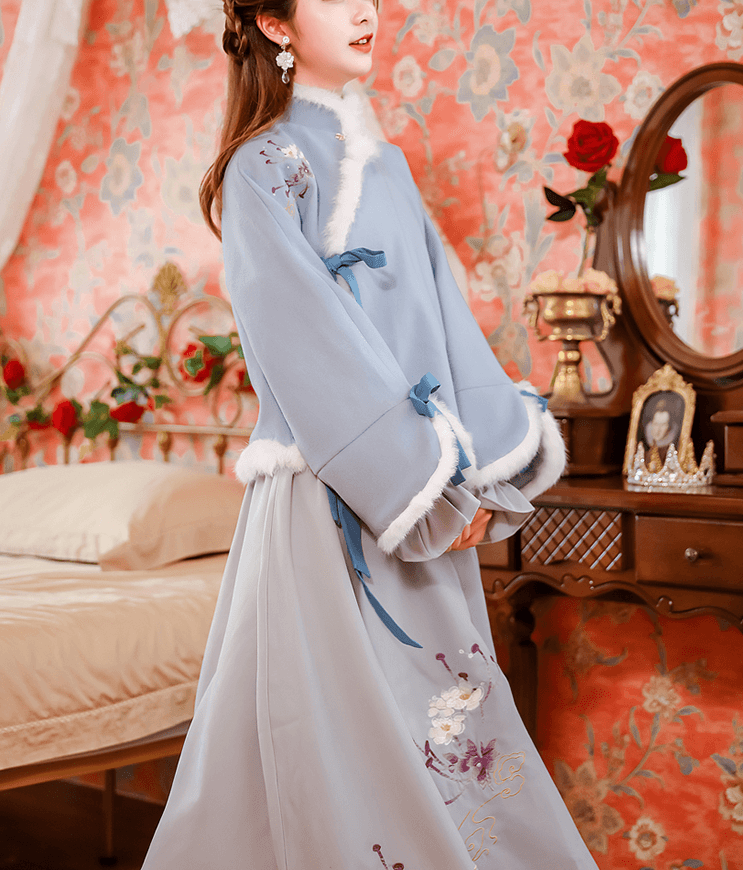 China Direct Mail 2019 Women's Republic of China Chinese Style Woolen Autumn and Winter Tang Costume Blue#1piece