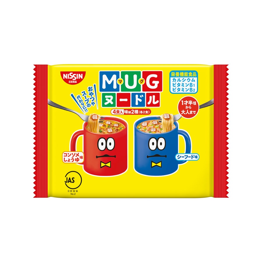 【日本直邮】NISSIN日清 儿童宝宝方便面 MUG速食泡面 酱油味&海鲜味 94g