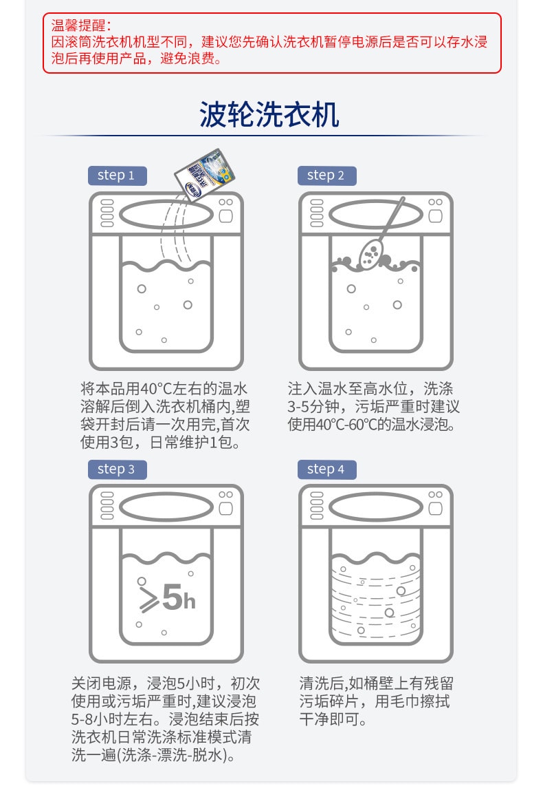 【中國直郵】老管家 洗衣機槽清潔劑清潔去污漬家用滾筒式波輪殺菌強力除垢 125g*3包