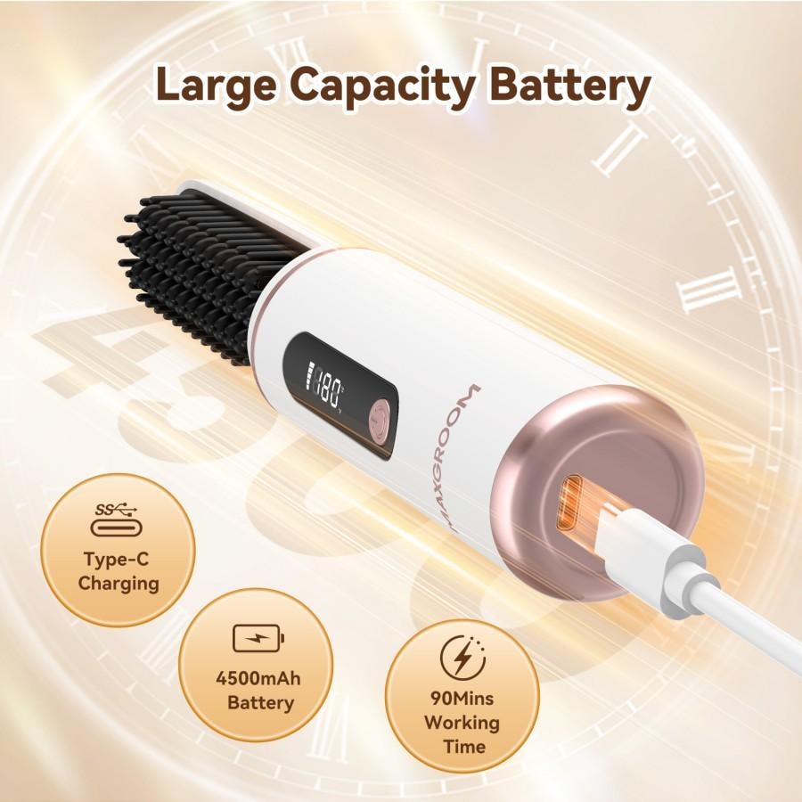  MAXGROOM 歷史最低價【美國現貨】 無線負離子直髮梳 口紅造型 便攜式 帶3千萬負離子 白色 M-168 4500毫安 1件裝