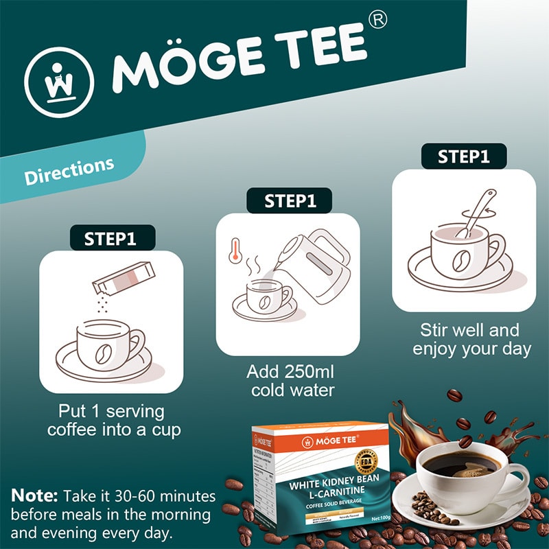 Moge Tee White Kidney Bean L-Carnitine Coffee Premium Arabica Blend with Milk Powder 3.53oz (10 Bags)