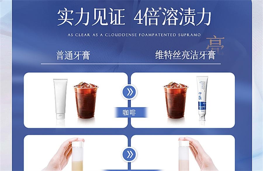 【中國直郵】 維特絲 小蘇打美白牙膏益生菌酵素去黃口臭成人速效洗白鎖白防蛀清新口氣 白茶香菸醯胺+薄荷味益生菌150g/支