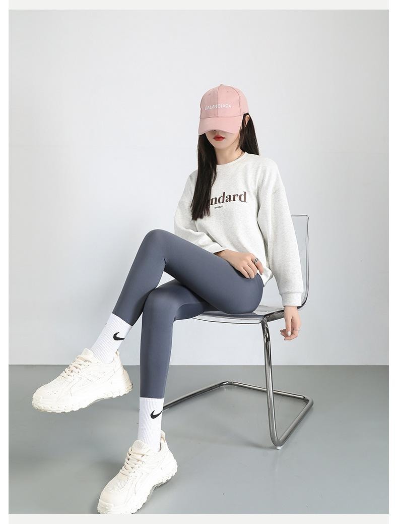 【中国直邮】 宝娜斯 鲨鱼裤 高腰收腹瑜伽裤薄款打底裤 黑+灰色S码 各1条