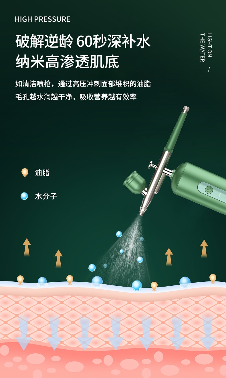 【中国直邮】亲太太 注氧仪黑科技高压纳米喷雾补水手持补水仪 绿色款