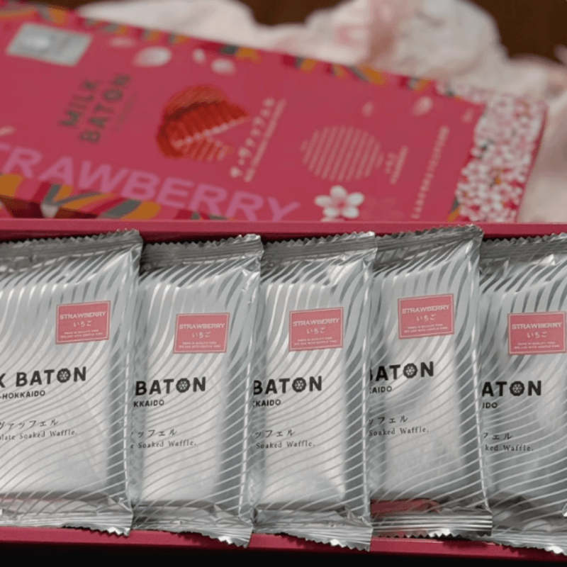 【日本直郵】日本 北海道 MILKBATON 數量限定 草莓口味 波紋華夫餅乾 5枚裝