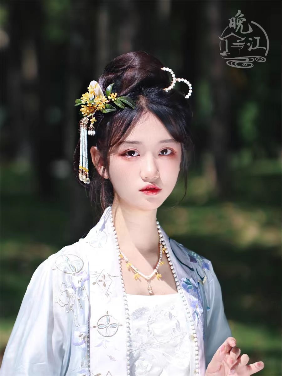 【中國直郵】晚江亭 月令桂花頭飾 古風新中式簪子-桂花竹簪 1支|*預計抵達時間3-4週