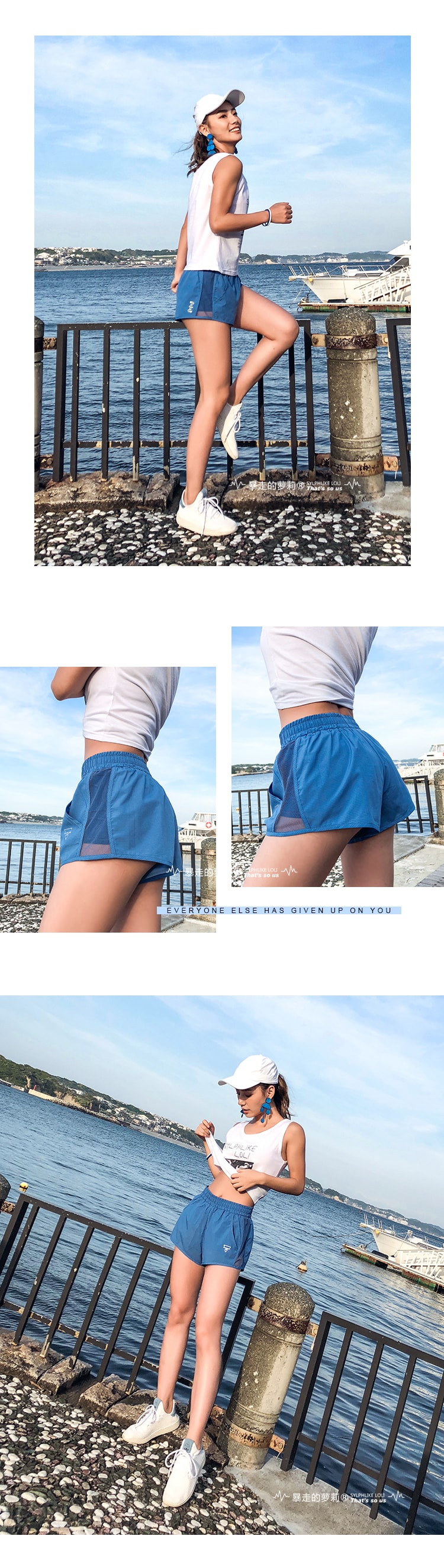 Sports High waist Shorts For Running Outdoor/Blue#/S