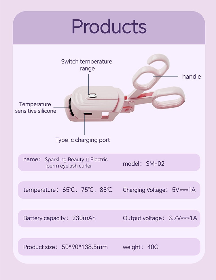 中國閃美shrmeil2024新款2代電燙一體睫毛夾捲翹器 粉紅色 1件
