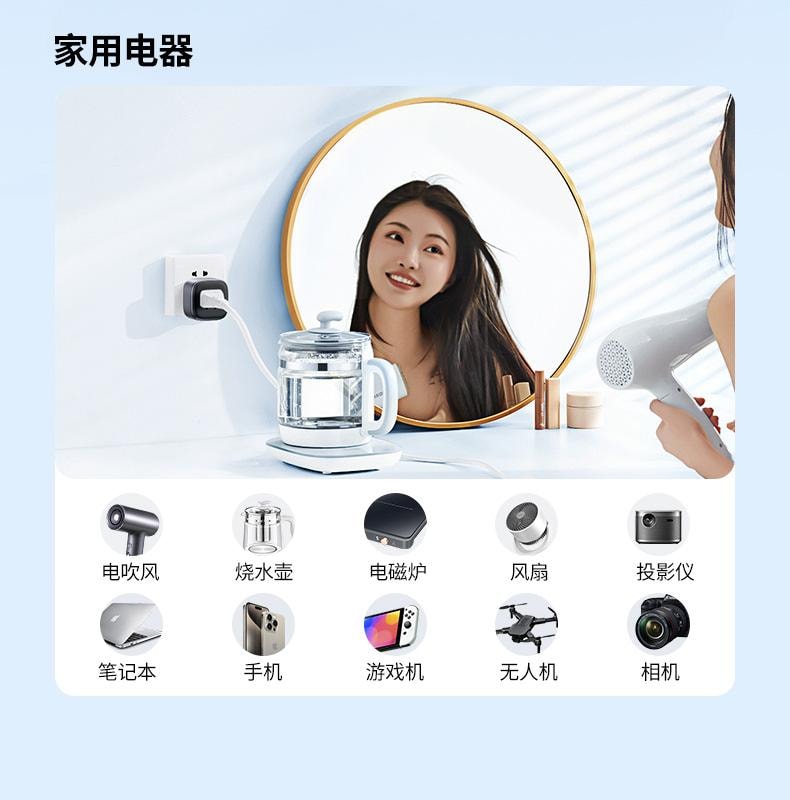 【中国直邮】 绿联 美标 转换插头 黑色1个 (美式转中式) 插头转换器 美国或加拿大可使用