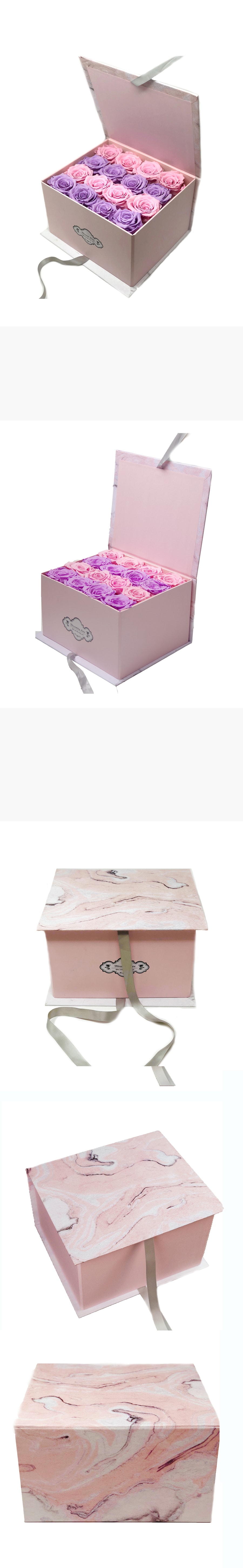 LUXURY PINK MARBLE DESIGN BOX - PINK AND PURPLE ROSES