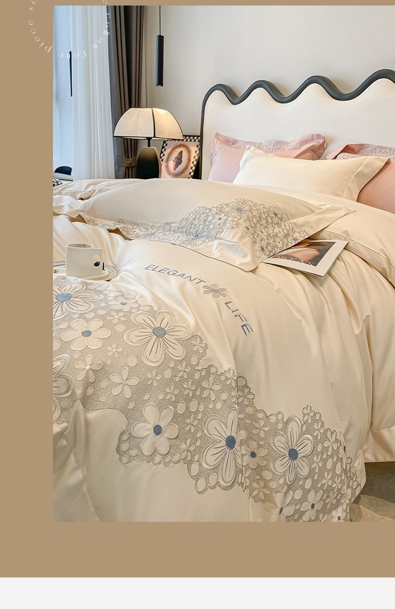 美国BECWARE 120支长绒棉被套四件套 高端刺绣床上用品 北欧风情 200X230厘米 1套入
