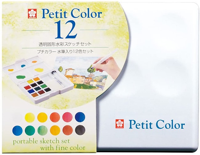 【日本直郵】Sakura櫻花 畫畫專用固體水彩顏料一組12色帶筆