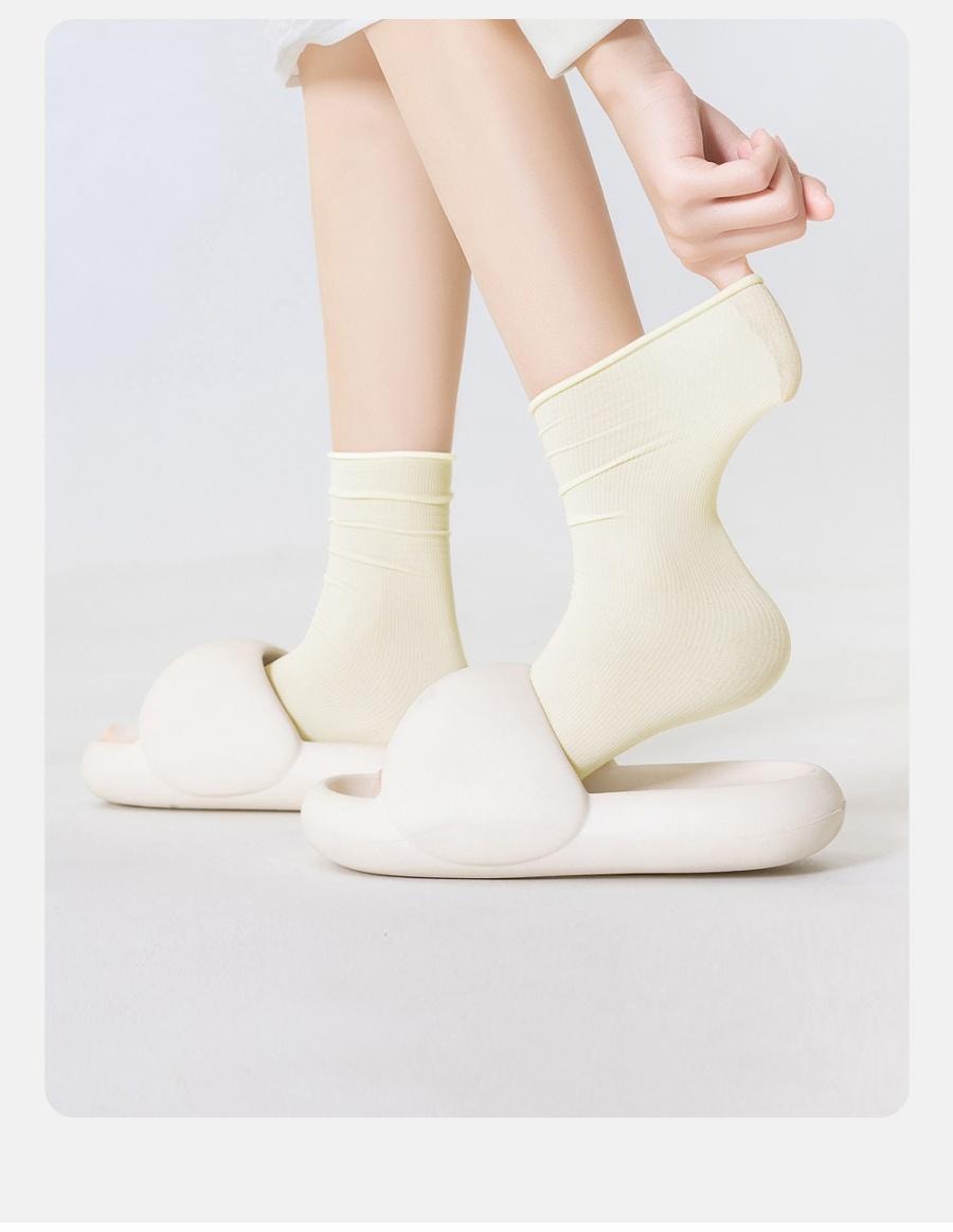 【中国直邮】 宝娜斯 堆堆袜子 吸汗轻薄透气中筒袜 卡其色均码 3双