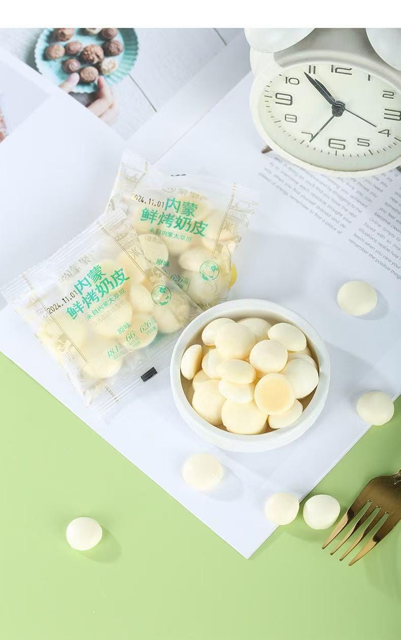  蒙时代 双口味内蒙鲜烤奶皮 牛奶味+酸奶味 零糖 配料简单 醇香酥脆 60克 约60片