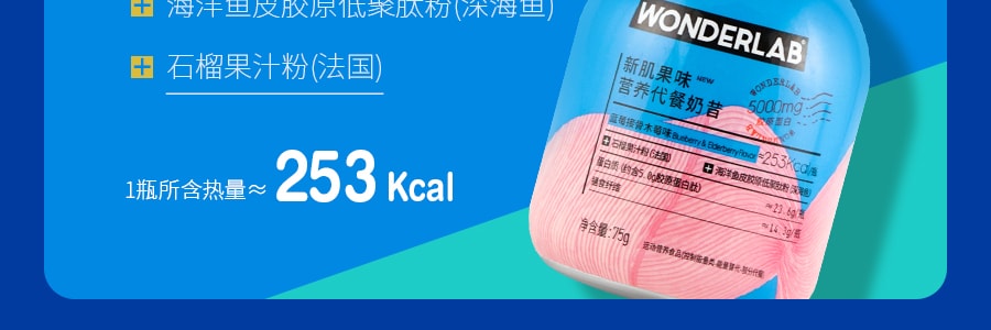 【一頓少攝取500kcal】WONDERLAB 小胖瓶新肌果味營養代餐奶昔 藍莓接骨木味 膠原蛋白加強版 75g