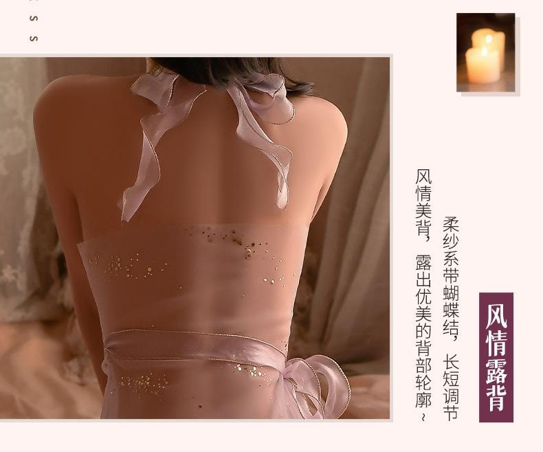 【中國直郵】 曼煙 情趣內衣 性感掛脖深v細閃亮片柔紗睡裙 紫色均碼