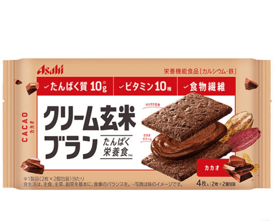 【日本直郵】朝日ASAHI玄米夾心營養餅乾奶油低卡糙米零食代餐可可口味72g